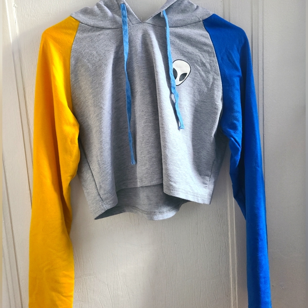 Shein Alien Bicolored Cropped Longsleeve Hooded Top